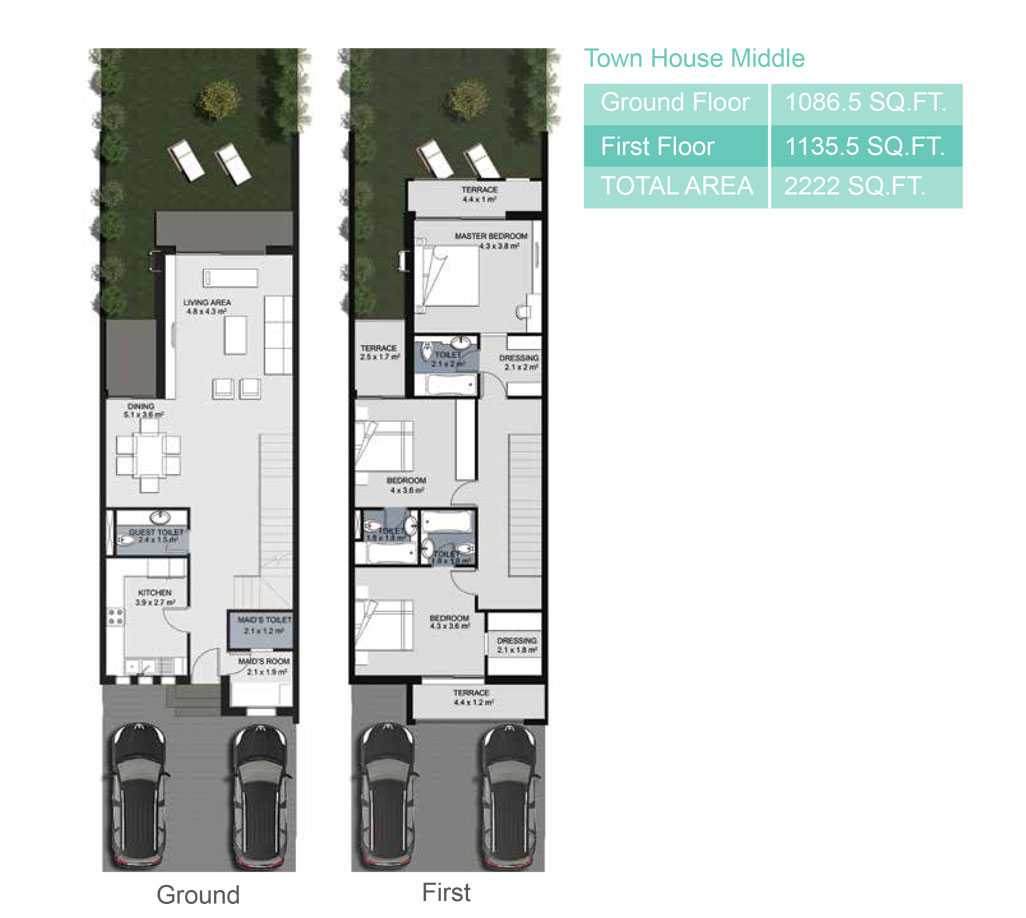 Town House Middle,Size 2222 Sq.Ft